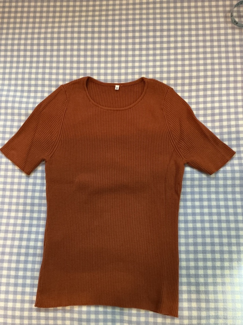 Slim Fit Ribbed Knit Poor Boy Tee Short Sleeve Crew Top - Medium/Cinnamon Brown